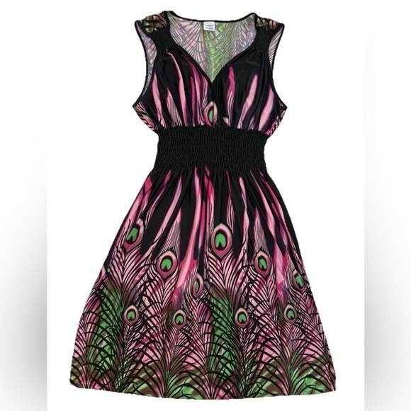 Summer Sundress Women Pink Peacock Beach Slimming Sleeveless Smock Dress M READ - Picture 3 of 11